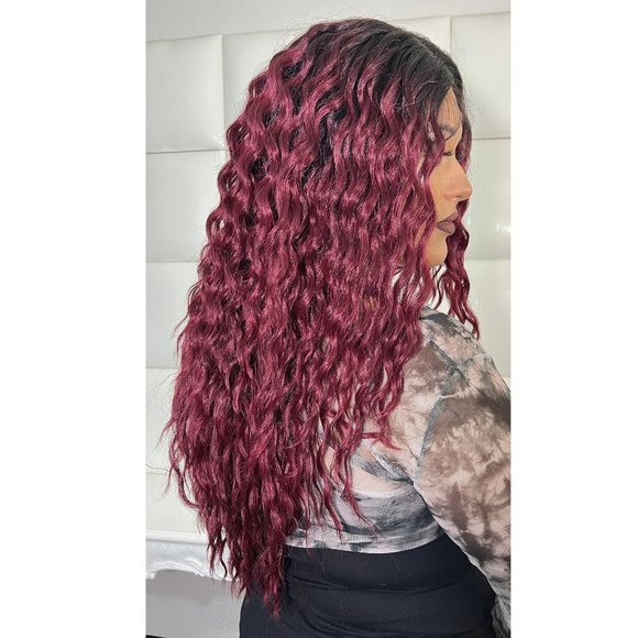 BURGUNDY Lace Front Wig - DARK RED Hair - Long Curly Wig SENSATIONNEL DASHLY - Picture 4 of 11